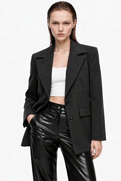 HAKKE Siyah Dokuma Oversize Blazer Ceket