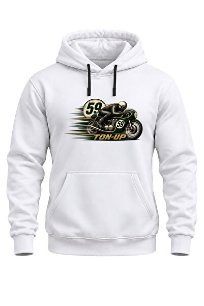 The Baski Unisex Ton-Up Vintage Motorcycle Printed Hooded Sweatshirt – Cafe R...