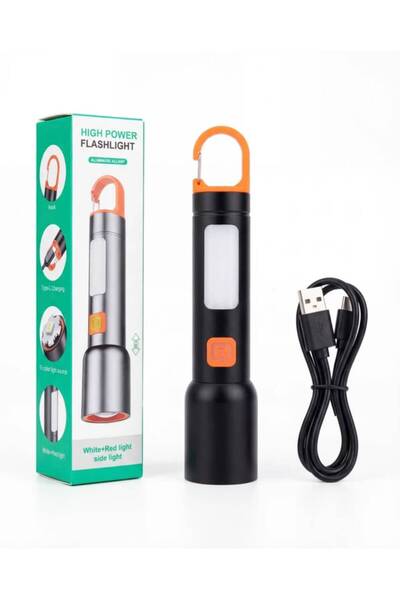 Generic Brand Επαναφορτιζόμενος φακός LED, USB Type-C, COB, Λευκό + Κόκκινο φ...