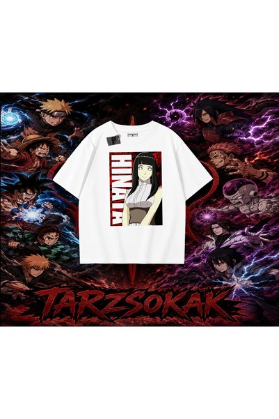 Tarzsokak تي شيرت هيناتا هيوغا ناروتو أنمي كبير الحجم للجنسين باللون الأبيض