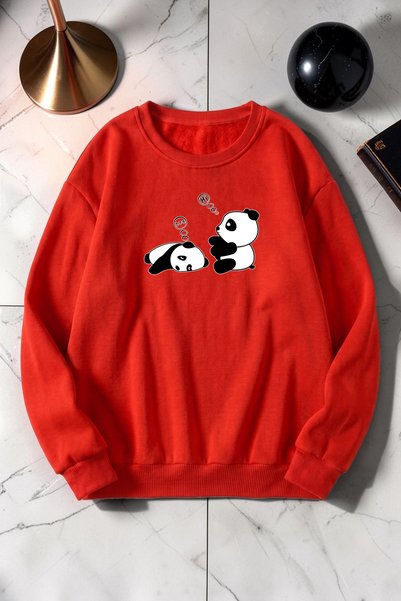 uyguntarz Unisex Sleepy Panda Printed Crew Neck Sweatshirt