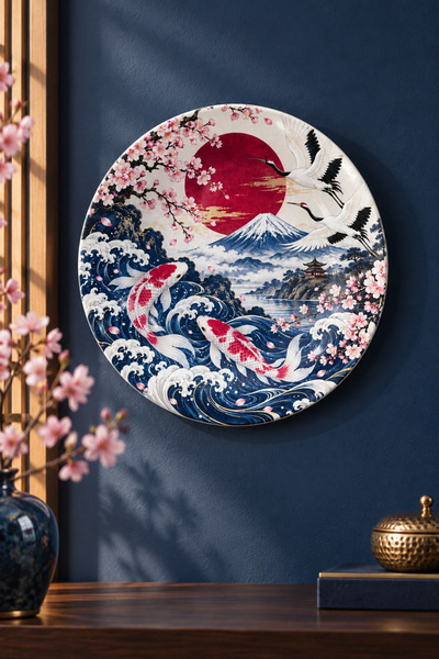 Ahenk Ev&Sofra Dekoratif Duvar Tabağı - Japon Bahçesi ve Fuji Dağı Desenli - ...