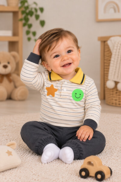 SERPİL Erkek Bebek Çizgili Polo Yaka 2'li Takım