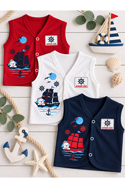 Panfilia %100 Pamuk Bebek Çocuk Penye Yelek 3'lü Set