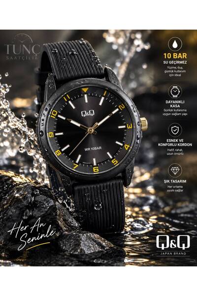 Q&Q 10 BAR Su Geçirmez Unisex (Erkek/Kadın ) Kol Saati – Siyah Silikon Kordon...