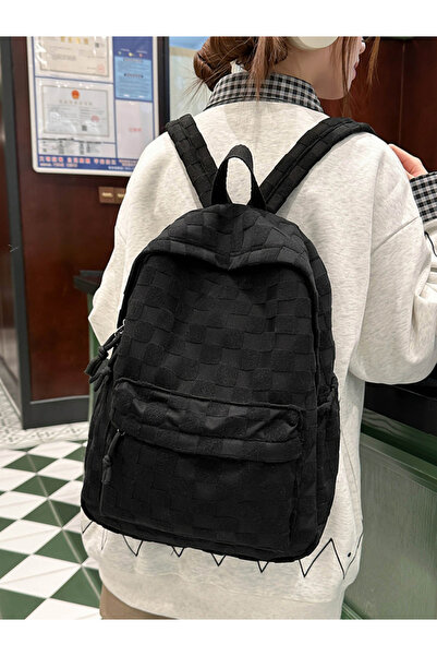 Take Two By Styli Black Checkered Backpack