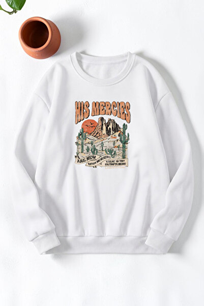 uyguntarz Unisex φούτερ με στάμπα His Mercies και λαιμόκοψη ποδηλάτου