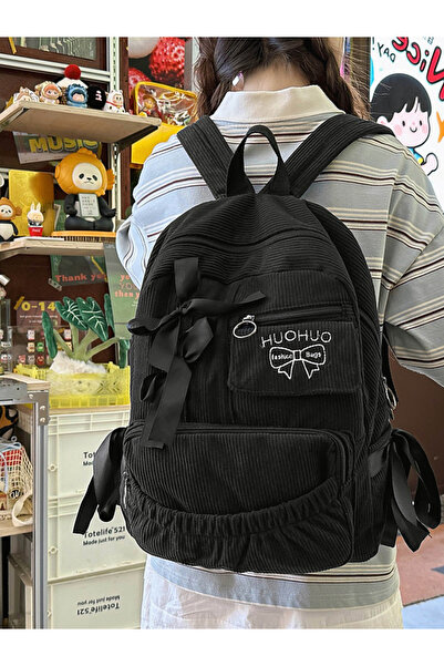 Take Two By Styli Black Corduroy Bow Backpack