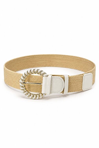 HAKKE Women's Straw Textured Round Buckle Belt