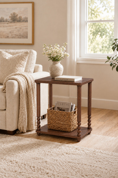 Yanara 2 Tier Wooden Side Table with Storage Shelf, Rustic Brown Accent End Table, Modern Nightstand for Living Room, Bedroom and Sofa Side Furniture