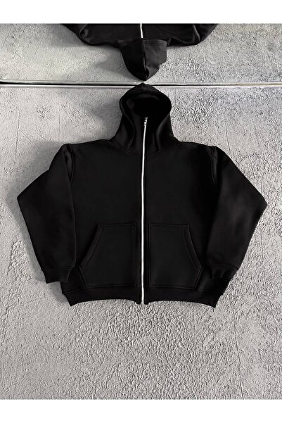 LAND MODA Siyah Unisex Oversize Tam Fermuarlı Maskeli Gotik Kapüşonlu Hoodie ...
