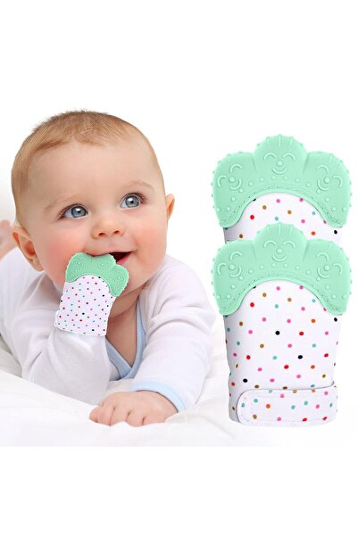 EHOME 2Pack Silicone Teething Mitt, Soothing Infant Teething Mitten Pain Reli...