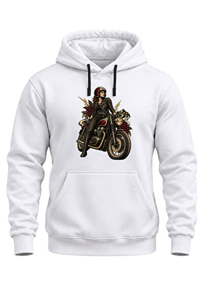 WİDİ Unisex Vintage Women's Biker Printed Hooded Sweatshirt – Biker Motorcycl...