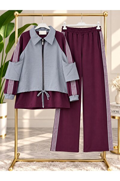 modasindoma Women's Hijab Shirt with Collar Layered Design and Pants Set in B...