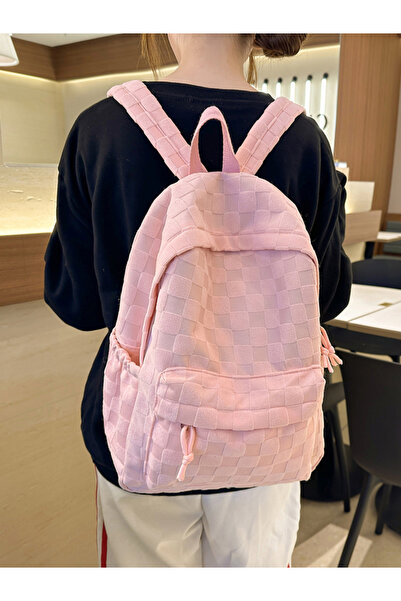 Take Two By Styli Pink Checkered Backpack