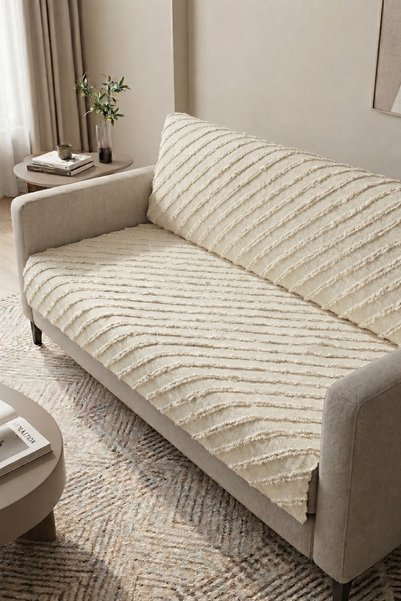 Onaltı Tekstil Sakallı Şönil Koltuk Örtüsü Kaymaz Dokulu Modern Koltuk Şalı