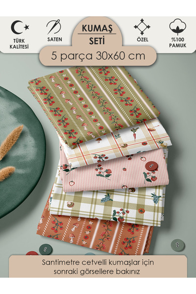 FabricMarket %100 Pamuk Kumaş Panel Seti 5 Farklı Desen 30x60 cm – Vintage Ma...