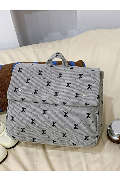 Take Two By Styli Grey Corduroy Quilted Backpack