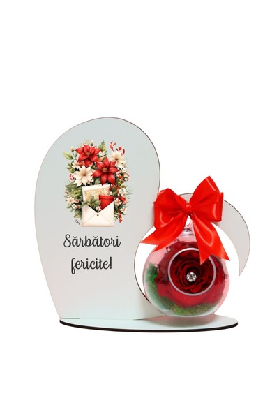OEM Decoratiune cu licheni si trandafir criogenat rosu, Craciun, Lemn, 20×19 ...