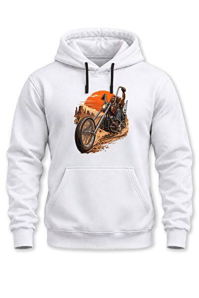 WİDİ Unisex Vintage Motorcycle Printed Hooded Sweatshirt – Biker Motor Design...
