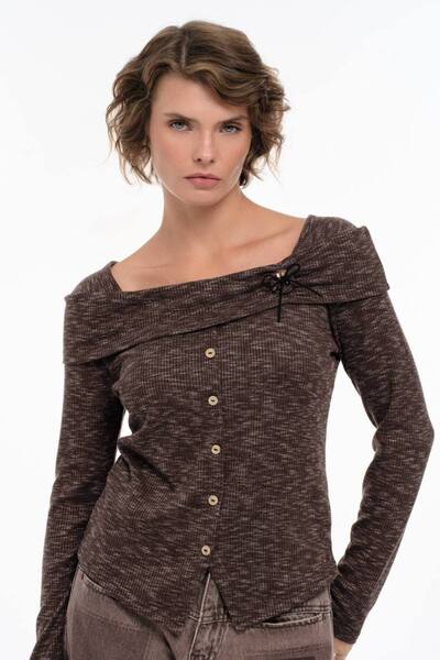 tw3 Women's Knitwear Fabric Shoulder Fold Detailed Design Blouse