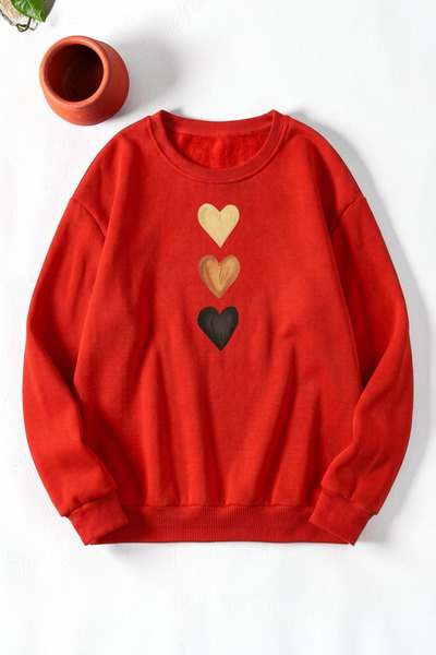uyguntarz Unisex Heart Printed Crew Neck Sweatshirt