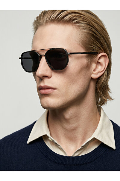 Take Two By Styli Black Double Bridge Aviator Sunglasses