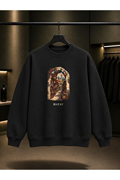 fame-stoned Hatay Uzun Çarşı Printed Unisex 100% Cotton Sweatshirt