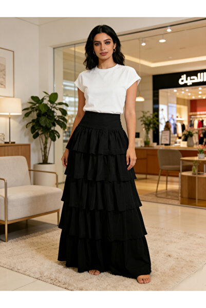 Take Two By Styli Black Tiered Ruffled Maxi Skirt