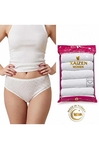 KAİZEN كلوت نسائي ابيض مخرم قطن 100% صناعه تركيه 6 قطع