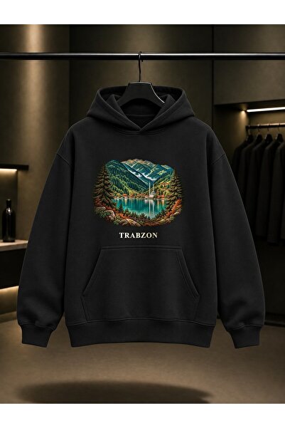 fame-stoned Trabzon Uzungöl Printed Unisex 100% Cotton Hooded Sweatshirt
