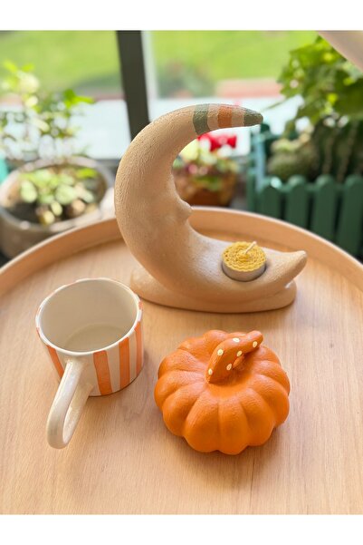 3'lü Seramik Kabak Kupa Aydede Tealight Mumluk Set