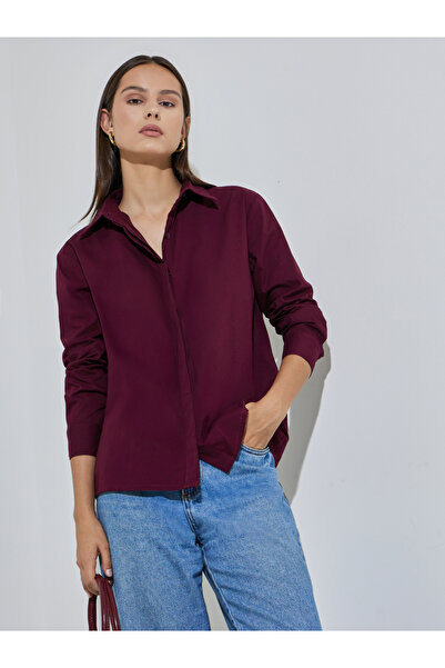 Styli Burgundy Solid Long Sleeves Regular Fit Shirt