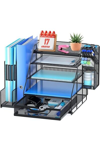 GENERAL Office Desk Organizer with Vertical File Folder Holders, 5-Tier Mesh ...