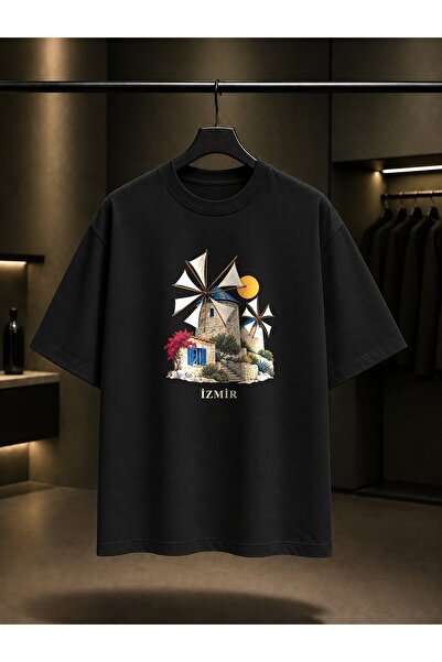 fame-stoned Izmir Alaçatı Windmills Printed Unisex 100% Cotton T-Shirt
