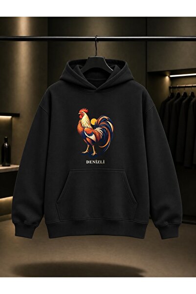 fame-stoned Denizli Horozu Printed Unisex 100% Cotton Hooded Sweatshirt