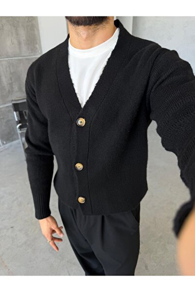 FO4RBS Buttoned Knitted V-Neck Cardigan m - Black
