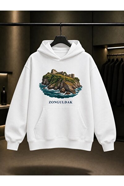 fame-stoned Zonguldak Filyos Castle Printed Unisex 100% Cotton Hooded Sweatshirt