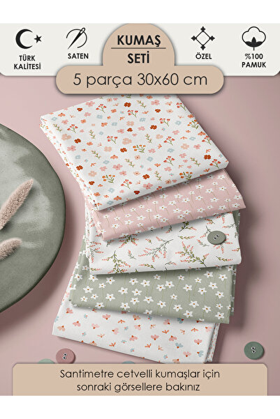 FabricMarket %100 Pamuk Kumaş Panel Seti 5 Farklı Desen 30x60 cm – Vintage Çi...