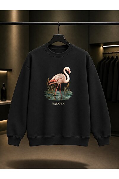 fame-stoned Yalova Hersek Flamingo Printed Unisex 100% Cotton Sweatshirt