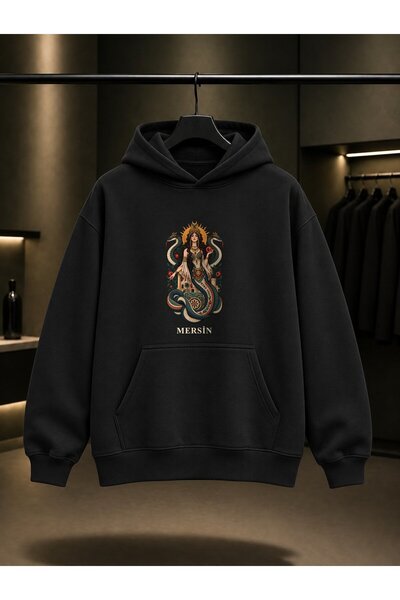 fame-stoned Mersin Şahmeran Printed Unisex 100% Cotton Hooded Sweatshirt