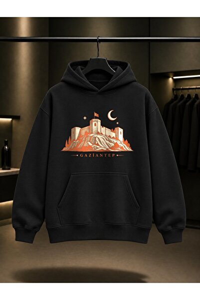 fame-stoned Gaziantep Castle Printed Unisex 100% Cotton Hooded Sweatshirt