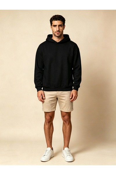 Take Two By Styli Black Plain Pullover Hoodie