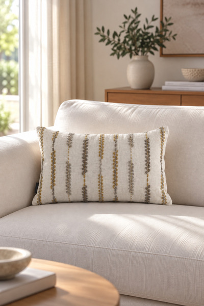 texta home deco Linea Çizgili Dokuma Kırlent Kılıfı - Gri - 30x50 cm