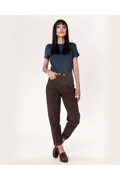 Nina Carter Blugi de damă Mom Fit maro P502-79 M8
