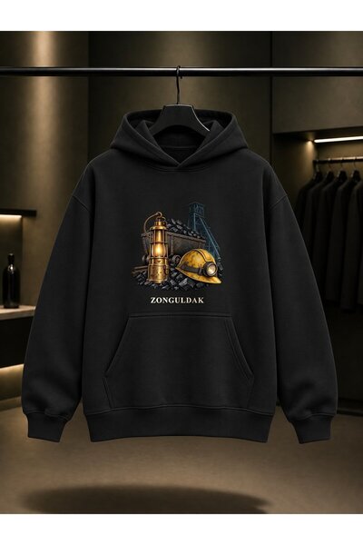 fame-stoned Zonguldak Mine Heritage Printed Unisex 100% Cotton Hooded Sweatshirt