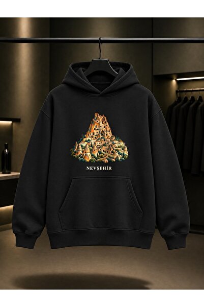 fame-stoned Nevşehir Uçhisar Castle Printed Unisex 100% Cotton Hooded Sweatshirt