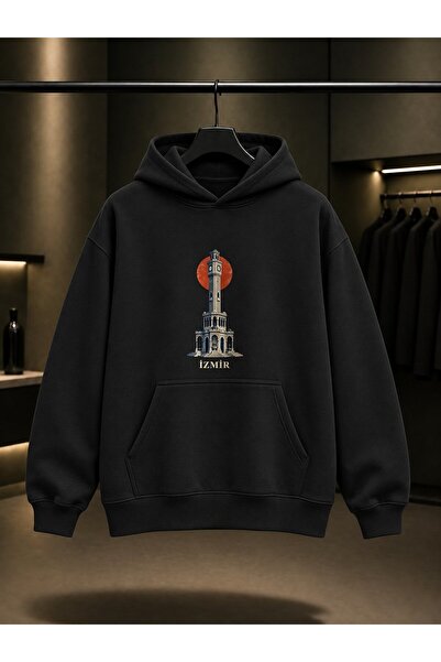 fame-stoned Izmir Clock Tower Printed Unisex 100% Cotton Hooded Sweatshirt