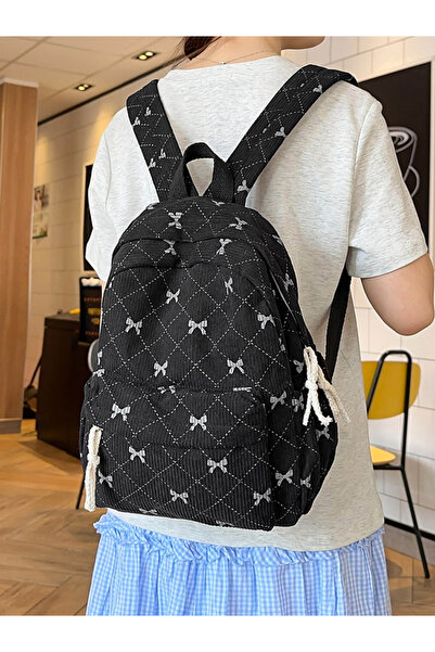 Take Two By Styli Black Corduroy Bow Backpack