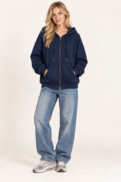 Tarz Cool Unisex Oversize Zippered Hooded Sweatshirt – 3 Thread Rastered